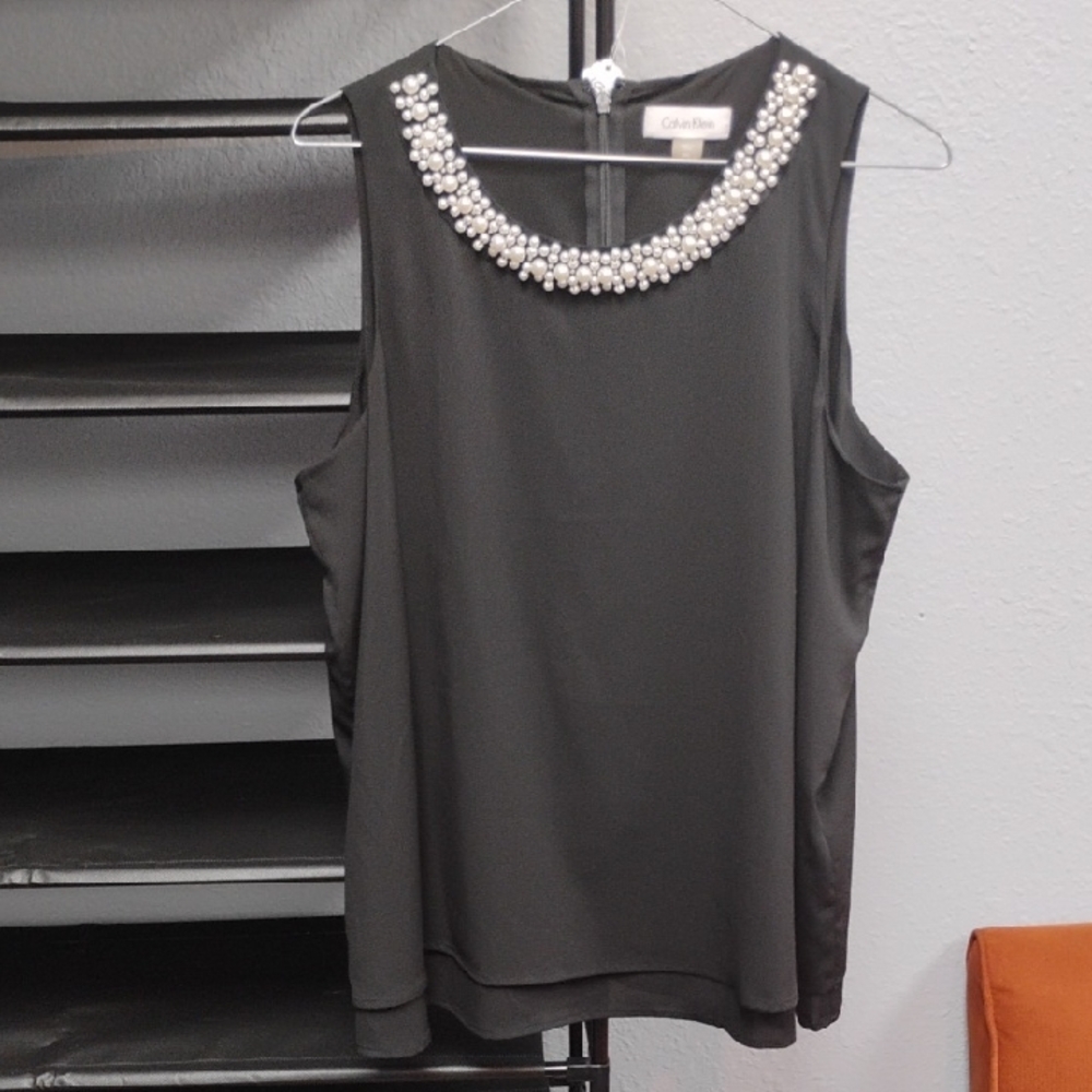 Calvin Klein Black Pearl Embellished Blouse